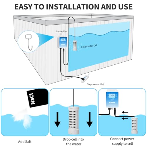 Generador de Cloro de Sal WiFi, Generador de Cloro Briidea con Célula de Sal de Titanio de EE. UU., Monitoreo por APP y Alertas de Sal en Tiempo Real, para Spas de Natación de Hasta 2,000 Galones