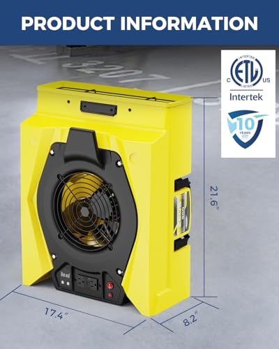 ALORAIR Zeus 900 - Soplador comercial para alfombras, paredes, uso de fontanería, ventilador de piso de velocidad variable, 950 CFM con 1.8 amperios, protección de disyuntor dúplex a bordo, GFCI