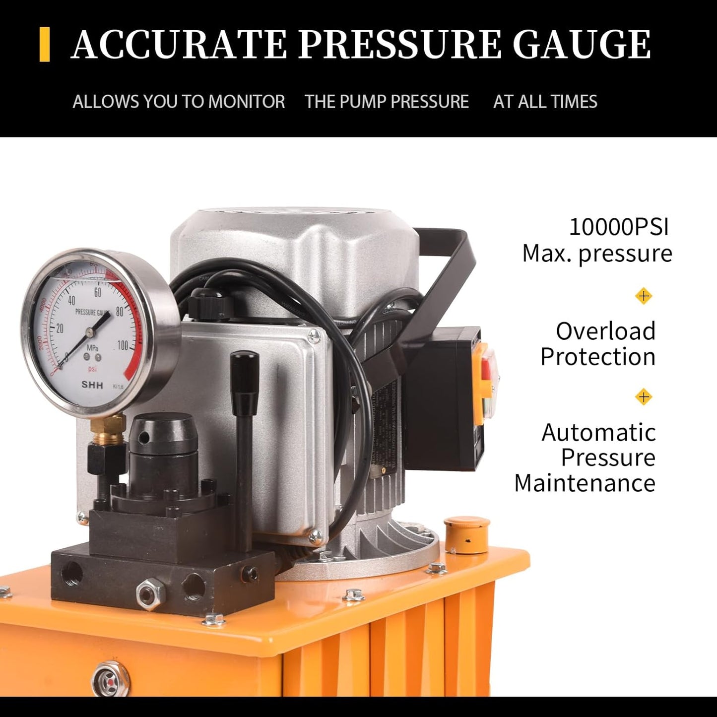 LCyindu - Bomba hidráulica eléctrica de 750 W, 2 velocidades, 110 V, 10000 PSI, 8.4 cuartos de galón, válvula solenoide hidráulica, bomba eléctrica hidráulica para perforación, doblado, tomas de