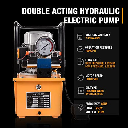 LCyindu - Bomba eléctrica hidráulica de 8.4 cuartos de galón, válvula solenoide de doble efecto de 8 litros, paquete de energía hidráulica, bomba portátil eléctrica, cilindro DB075-D2