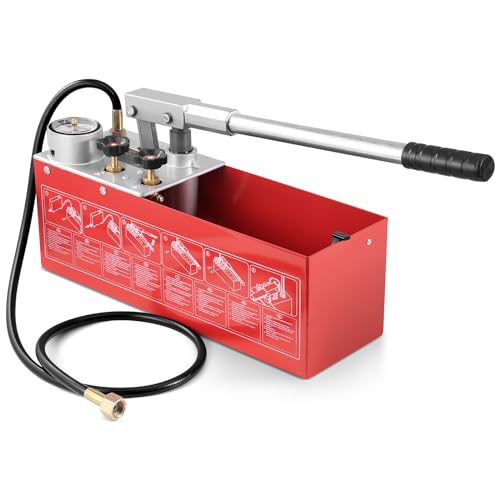 VEVOR Bomba de Prueba Hidrostática 25 Bar Kit de Probador de Presión de Agua Hidráulica Manual Doble Válvula con Tanque de Agua 10 L Manguera de 1,4m con Conector de Rosca Externa de 1/2" para Tubería