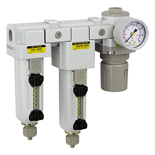 PneumaticPlus SAU3030M-N03G-MEP Sistema de secado de aire de tres etapas – Filtro de partículas de aire, filtro de coalescencia de 0,3 micrones y regulador de presión de aire Combo modular de 3/8 pulgadas NPT – drenaje manual, cuenco de metal