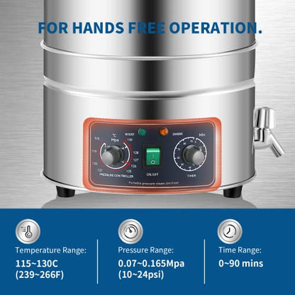 Autoclave Autoclave automática de acero inoxidable de 25 cuartos de galón para cultivo de hongos, tarro y equipo