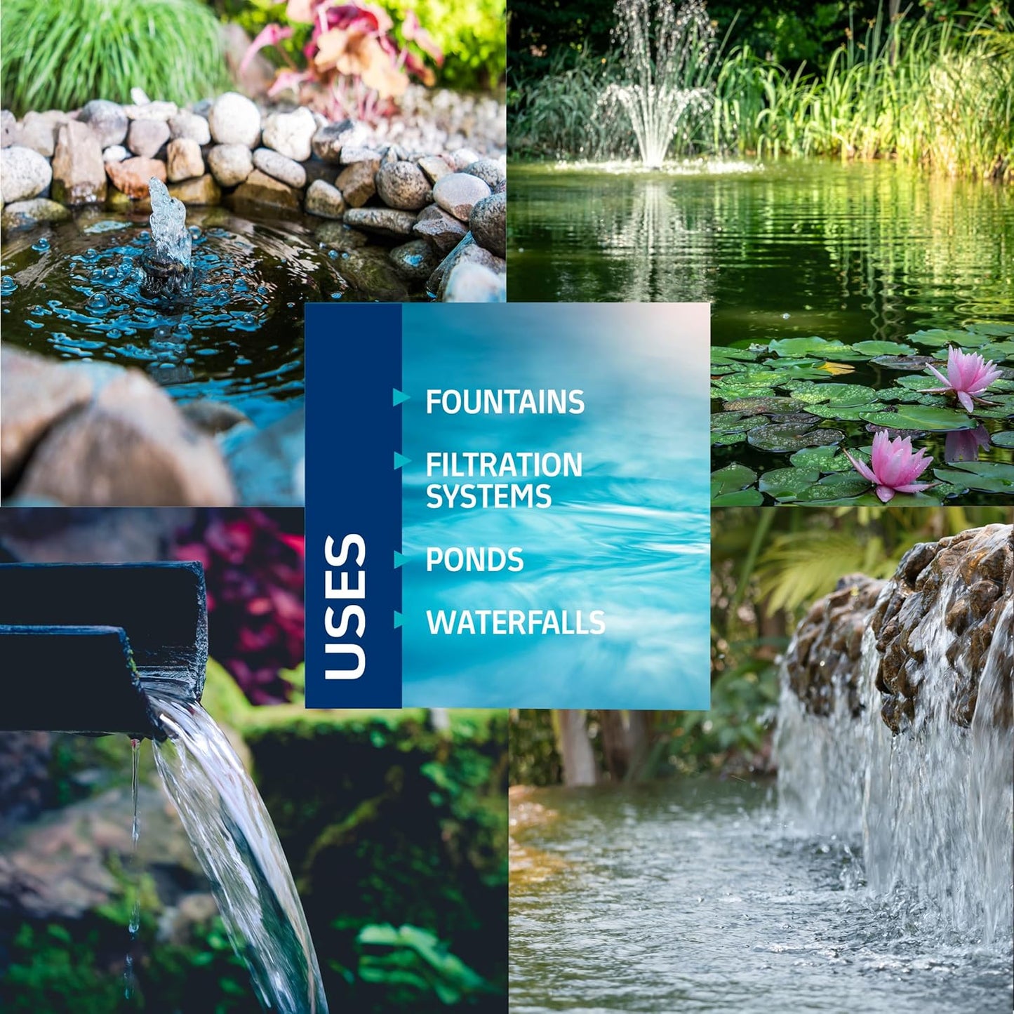 Alpine Corporation Bomba de agua sumergible de 8000 GPH con cable de 33 pies y adaptadores para estanques, fuentes, cascadas y circulación de agua, 540 vatios y 26 pies de elevación de funcionamiento