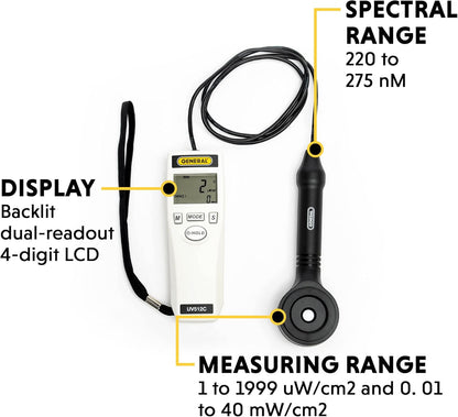 General Tools Medidor de luz ultravioleta UVC digital UV512C, 220 a 270 nM