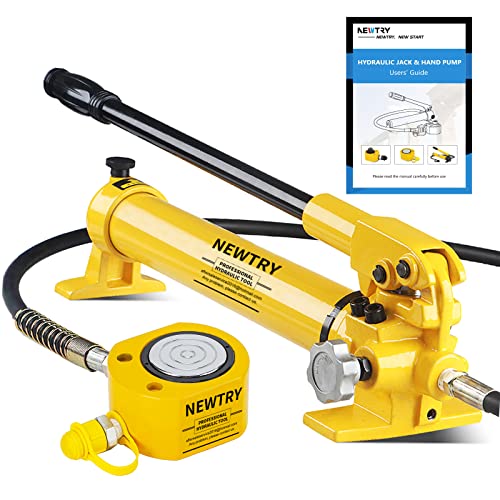 NEWTRY Gato hidráulico Ram Jack de perfil bajo de 50 toneladas + bomba de mano Stoke de 0.630 in (0.63 pulgadas) Mini cilindro hidráulico portátil industrial súper delgado Jack de elevación (gato