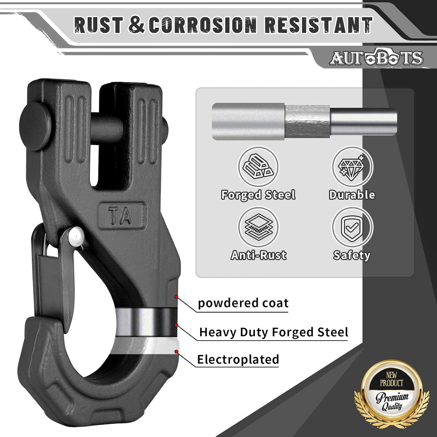 AUTOBOTS Gancho de cabrestante de 3/8 pulgadas, resistente, máximo 20 toneladas (45,000 libras), gancho de cabrestante ATV de acero forjado con pestillo de seguridad, gancho deslizante para