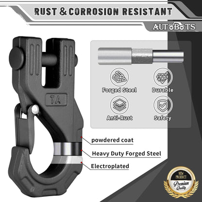 AUTOBOTS Gancho de cabrestante de 3/8 pulgadas, resistente, máximo 20 toneladas (45,000 libras), gancho de cabrestante ATV de acero forjado con pestillo de seguridad, gancho deslizante para