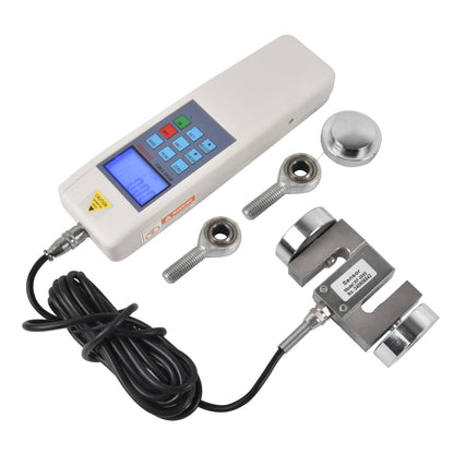 Medidor de fuerza digital de 20KN/4,409.2 lbs/4500LB Dinamómetro de medidor de empuje y tracción con sensor de célula de carga externa, modo pico/pista, salida USB