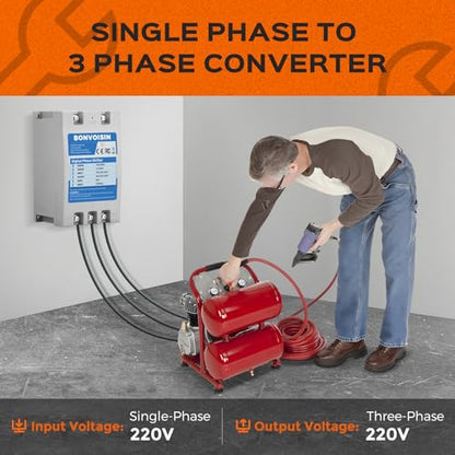 Bonvoisin Convertidor monofásico a trifásico 20HP (15kW) Desplazador de fase digital, 70A 220V-240V entrada/salida, un convertidor solo para un motor.