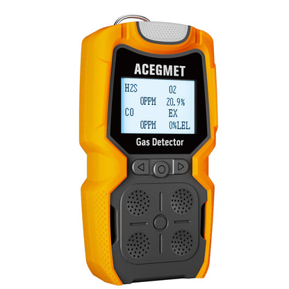 Detector de gas, monitor de gas ACEGMET 4, indicador múltiple (vibración, audible, visual) H2S, O2, CO y LEL 4, monitor de gas recargable personal de 4 medidores de gas, 2 años de vida del sensor de