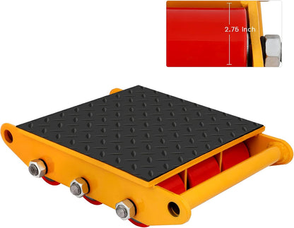 FAHKNS Machinery Skates - Patines de Movimiento Resistentes de 35000 lb/15T con Tapa Antideslizante y 9 Ruedas de Poliuretano para Equipos de mudanza Industrial Pesados, Color Amarillo