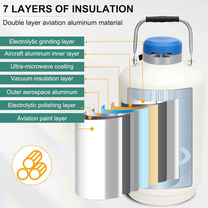 Magula Contenedor de nitrógeno líquido de 6L Contenedor criogénico (LN2) Aleación de aluminio Nitrógeno líquido Dewar Contenedor criogénico estático Contenedor de nitrógeno líquido con 6 recipientes
