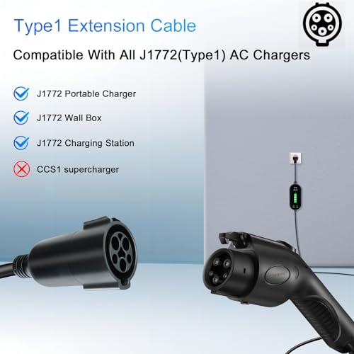 Extension Cable Compatible with All SAE J1772 EV Chargers, 21ft Max 250V 48A EV Charging Cable Extension for Home and Outdoor Electric Car Charging