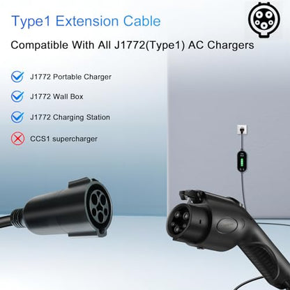 Extension Cable Compatible with All SAE J1772 EV Chargers, 21ft Max 250V 48A EV Charging Cable Extension for Home and Outdoor Electric Car Charging