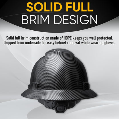 Casco de seguridad OSHA para la construcción, sistema de trinquete de 6 puntos, cumple con la norma ANSI Z89.1 de equipos de protección personal, diseño de fibra de carbono - Negro grafito mate