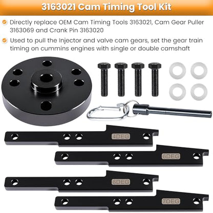 E-cowlboy 3163021 Kit de herramientas de sincronización de leva para todos los motores Cummins ISX QSX 2007-2017 con extractor de engranajes de leva, pasador de manivela y estuche de transporte,