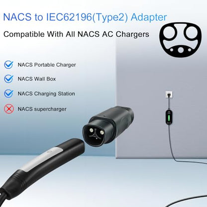para NACS a Tipo 2 Adaptador EV Adaptador de Cargador de NACS a Tipo 2 Aplicable para Cargador NACS y Tipo 2 IEC62196 EVs