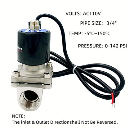 Válvulas solenoides de fuente de agua normalmente cerradas, válvula solenoide eléctrica subacuática de acero inoxidable NPT AC 110V VITON para agua, aire, aceite, combustible