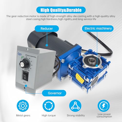CNCTOPBAOS Motor de engranaje helicoidal de 120 W RV30 Relación de reductor 1:40 con controlador de gobernador de velocidad, motor de engranaje variable ajustable CW/CCW 90-1600RPM 110V, caja de