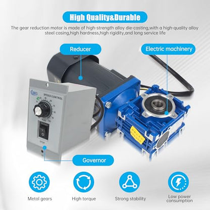 CNCTOPBAOS Motor de engranaje helicoidal de 120 W RV30 Relación de reductor 1:40 con controlador de gobernador de velocidad, motor de engranaje variable ajustable CW/CCW 90-1600RPM 110V, caja de
