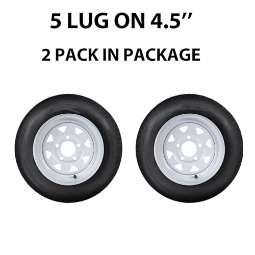 Paquete de 2 neumáticos de remolque 480-12 4.80x12 4.80-12 4.8-12 4.8-12 con llantas de 12 pulgadas, 5 lengüetas en 4.5 pulgadas, rango de carga C 6PR
