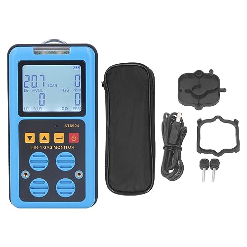 Detector de Gas, 4 en 1 CO H2S O2 LEL Monitor de Gas Medidor Analizador con 3 Modos de Alarma Alarma de Vibración de Luz de Sonido, Pantalla Retroiluminada Recargable Probador de