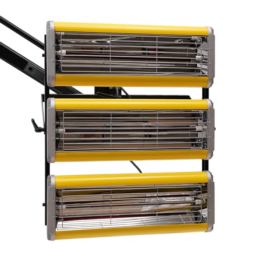 Lámpara infrarroja para hornear de pintura de 3900 W, lámpara de calor de onda corta con temporizador y control de temperatura, sistema de curado de pintura ajustable de 3 cabezales de 360°