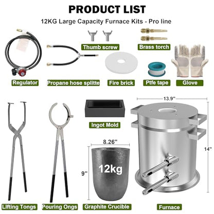 Nelyrho Kit de horno de fundición de propano de 26.5 lbs con 2 pinzas de crisol, horno de fundición de acero inoxidable completo para fundición de oro, plata, cobre, aluminio, metal, reciclaje