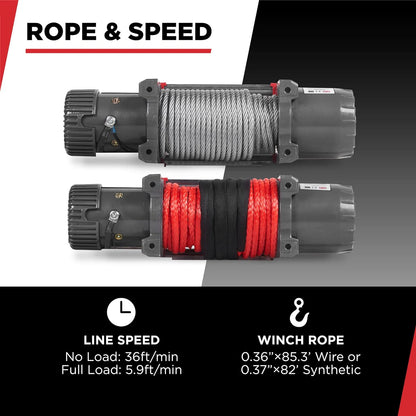 Warrior Winches Samurai 8,000 lbs 12v cabrestante eléctrico con cable de acero: perfecto para Jeep Wranglers, camiones, ATV y aventuras todoterreno. Controles inalámbricos