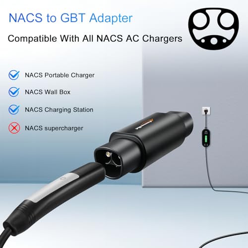 para NACS a GB/T Adaptador de carga de vehículo eléctrico compatible con cargador de destino NACS, conector móvil, conector de pared