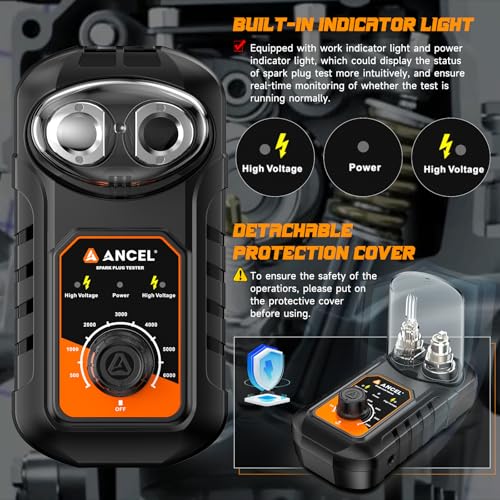 ANCEL SP21 - Probador de bujías ANCEL SP21 Probador de encendido de motor automotriz de 0 a 6000 rpm, herramienta de probador de chispas para vehículos de 12 V, enchufe de bujía de doble orificio