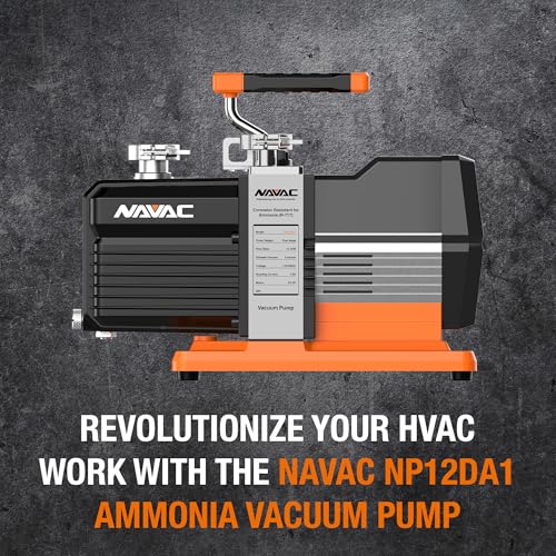 NAVAC NP12DA1 Bomba de vacío de amoníaco - Resistente a la corrosión para amoníaco (R-717) - Caudal de 12 CFM - Vacío de 5 micras - Bomba HVAC de doble etapa - Diseño de grado industrial