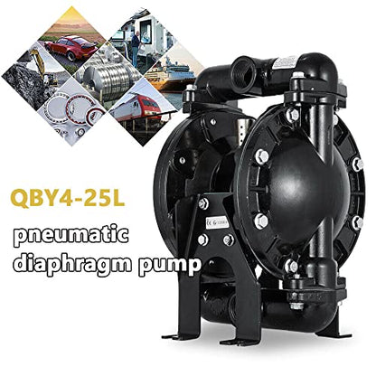 Bomba de diafragma Bomba de doble diafragma operada por aire, entrada y salida de 1/2 pulgada, NPT 1/4 pulgadas, bomba de aire de doble diafragma de hierro fundido, 12 GPM y máximo 115 Psi, QBY4-25L- 1 pulgada - 35 GPM - Aluminio