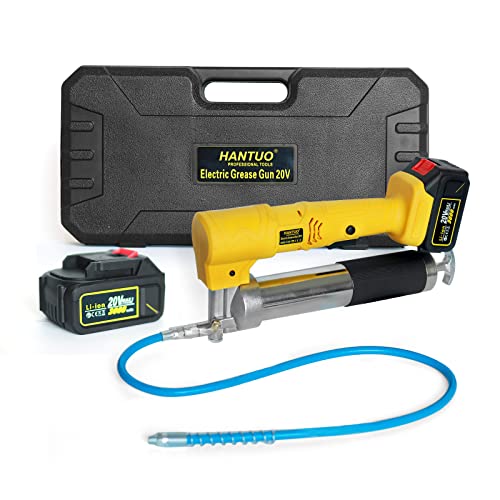 HANTUO - Pistola de engrasado inalámbrica de 20 V, pistola de engrasado eléctrica profesional de alta presión 10000 PSI, batería incluida con estuche de transporte