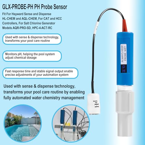 GLX-PROBE-PH Replacement PH Probe Sensor Part with Cover Fit For Hayward Sense and Dispense HL-CHEM AQL-CHEM, For CAT and HCC Controllers, For Hayward Salt Chlorine Generator AQR-PRO-SD, HPC-4-ACT-RC