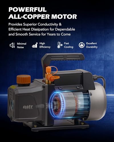 Orion Motor Tech Juego de bomba de vacío y medidor de CA, kit de manómetro de bomba de vacío de 1/3 hp 4 cfm con detector de fugas, 3 mangueras y accesorios para R134a R12 R22 R502, kit de bomba de vacío de A/C para sistemas de HVAC automático
