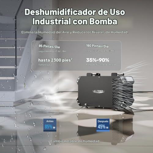 ALORAIR Galaxy 85P Deshumidificadores de espacio de acceso con bomba, deshumidificador comercial de 180 pintas para sótanos con manguera de drenaje, deshumidificador para espacios de arrastre de la industria con