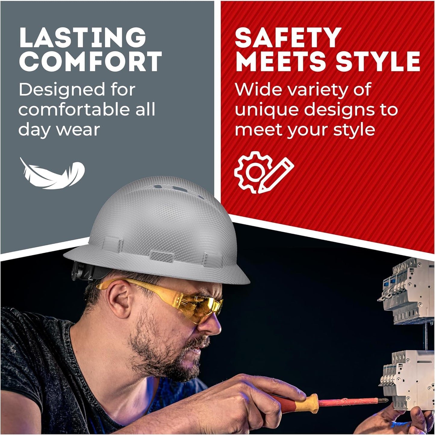 Acerpal Casco duro OSHA con diseño de fibra de carbono ventilada de ala completa con suspensión de 6 puntos (opciones 1)