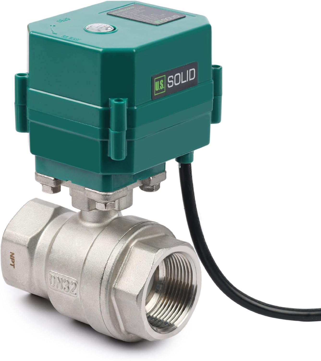 U.S. SOLID Válvula de bola motorizada sólida estadounidense de 1-1/4", 110 V CA, acero inoxidable, retorno automático, normalmente cerrada, con enchufe estadounidense JFMSV20004