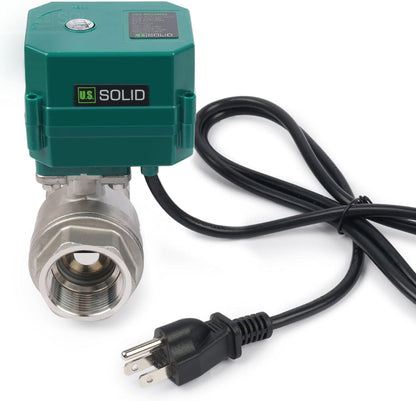 U.S. SOLID Válvula de bola motorizada sólida estadounidense de 1-1/4", 110 V CA, acero inoxidable, retorno automático, normalmente cerrada, con enchufe estadounidense JFMSV20004