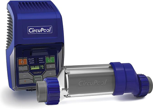 CircuPool Sistema completo de cloración de agua salada RJ60+ para piscinas | Celda de titanio y 7 años de garantía del fabricante | Sin penalización de instalación de bricolaje.