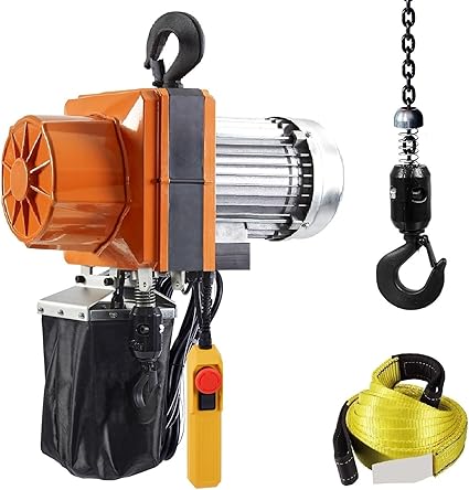 VEVOR Polipasto de cadena eléctrico, capacidad de 2200 lbs/1 tonelada, altura de elevación de 10 pies, velocidad de 10 pies/min, 120 V, grúa monofásica con cadena G100, control remoto con cable de 10