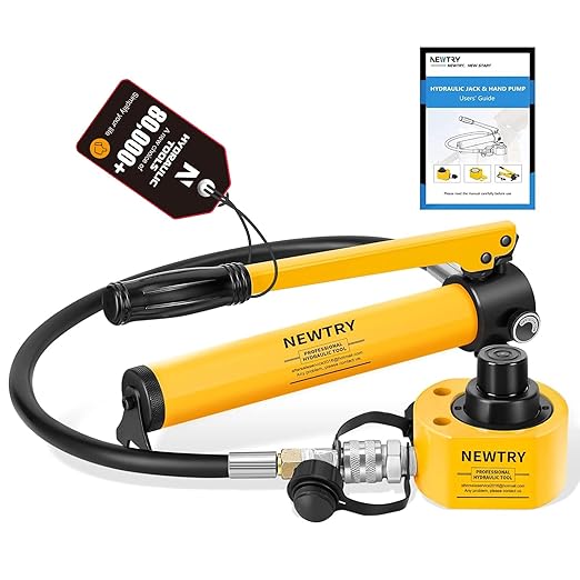 NEWTRY Kit de potencia Porta de gato hidráulico de perfil bajo 10T + bomba manual hidráulica manual CP-180 Jack de sección múltiple, cilindro hidráulico industrial de 1 pulgada
