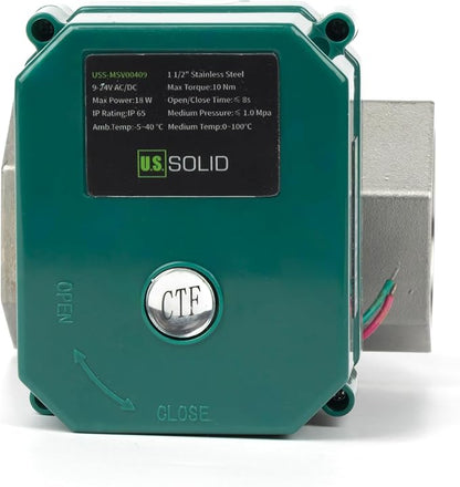 U.S. Solid Válvula de bola motorizada 1-1/2 - Válvula de bola eléctrica de acero inoxidable con puerto completo, 9-24V AC/DC, retorno automático de 2 hilos, normalmente cerrado 	USS-MSV00409