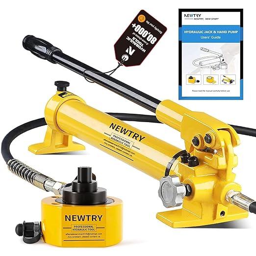 NEWTRY Kit de potencia Porta de gato hidráulico de perfil bajo 20T + bomba manual hidráulica manual CP-180 gato de sección múltiple, cilindro hidráulico industrial de 1.18 pulgadas de carrera