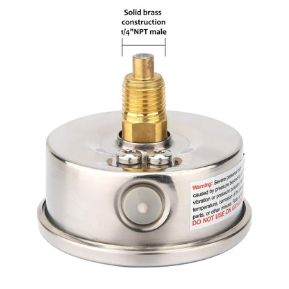 Measureman Tridicador, termo-manómetro, 2-1/2 pulgadas, relleno de aceite de silicona, 0-160 psi/30-250 grados F, caja de acero inoxidable, medidor de presión de montaje inferior NPT de 1/4 pulgadas