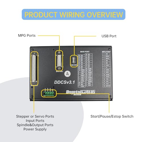CNCTOPBAOS Sistema Controlador de Movimiento CNC Independiente Fuera de Línea de 4 Ejes DDCSV3.1, Control de Motor Servo/Paso a Paso Reemplaza Mach3 PLC+100PPR Volante Manual MPG con Parada de