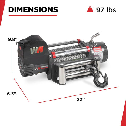 Warrior Winches Samurai 8,000 lbs 12v cabrestante eléctrico con cable de acero: perfecto para Jeep Wranglers, camiones, ATV y aventuras todoterreno. Controles inalámbricos