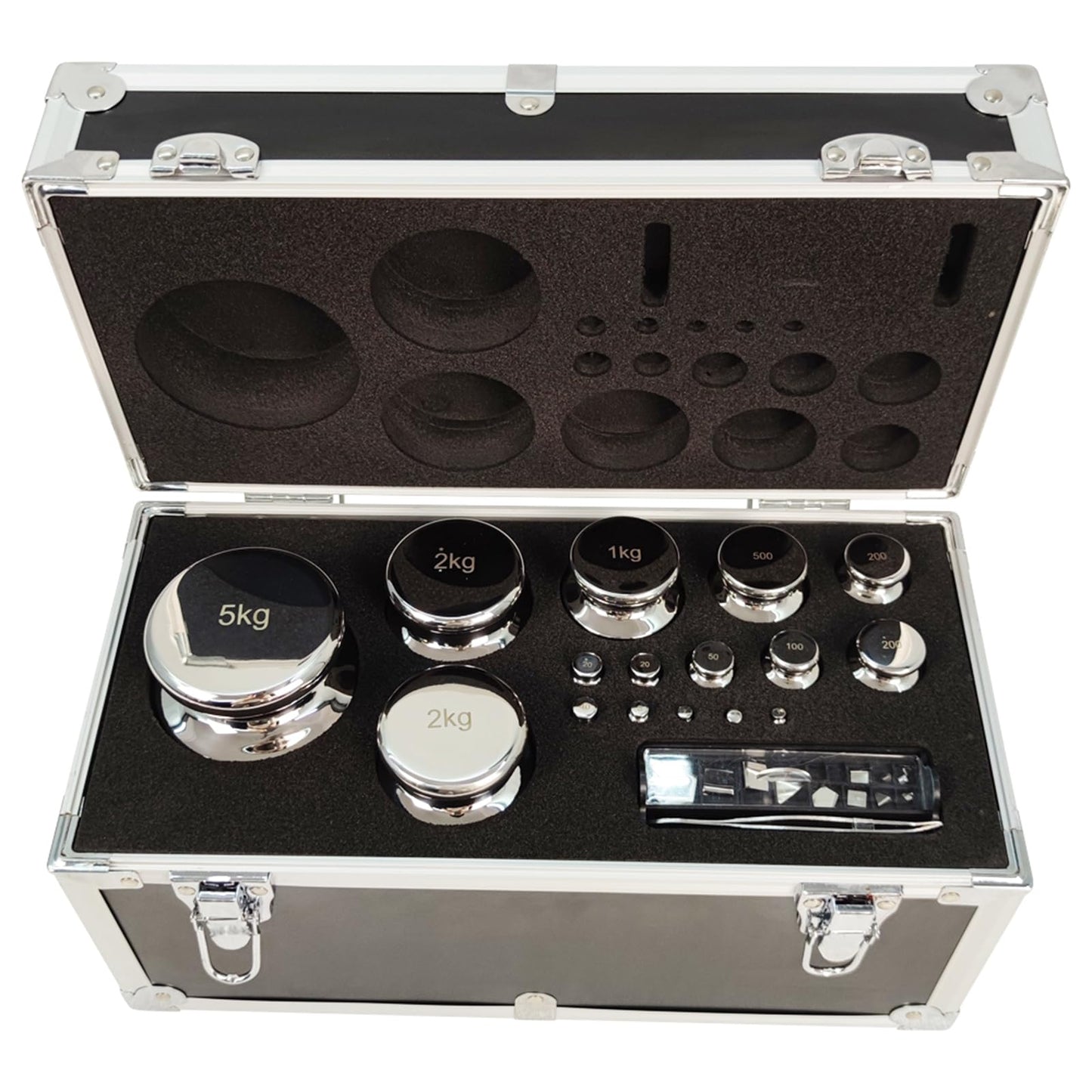 Juego de pesas de calibración PreAsion, grado F1, 1mg-5kg, kit de 28 piezas, pesas de acero inoxidable con caja de aleación de aluminio para educación en laboratorio - J251080FBA